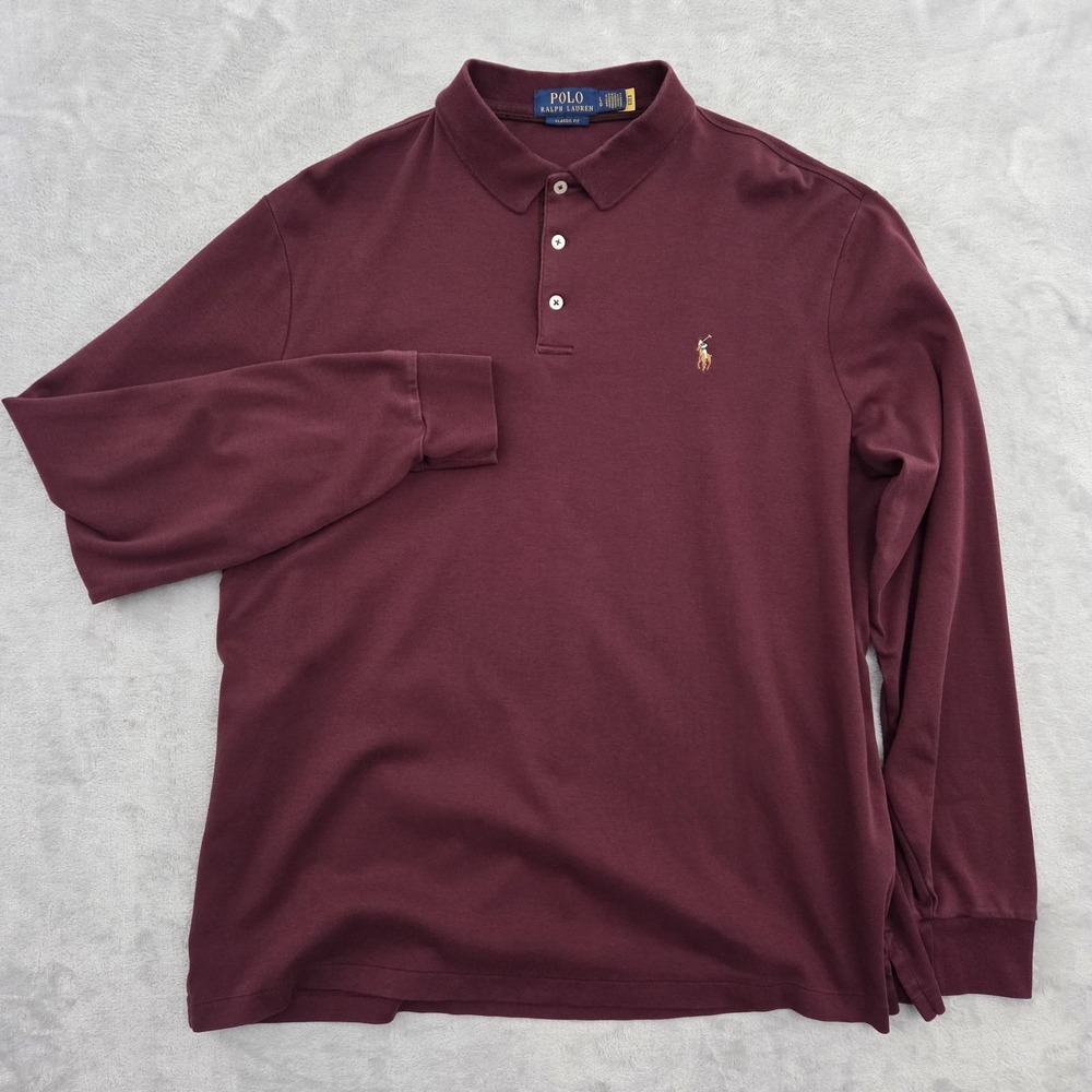 Polo Ralph Lauren Classic Fit Soft Cotton Polo Shirt Mens L Burgundy Long Sleeve